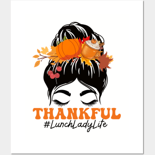 Lunch Lady Messy Bun Cafeteria Worker Pumpkin Fall Autumn Thanksgiving Posters and Art